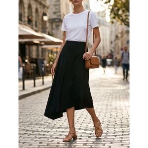 Vince Asymmetric Seam Midi Skirt Black Italian Crepe NWT Size 2 $365
